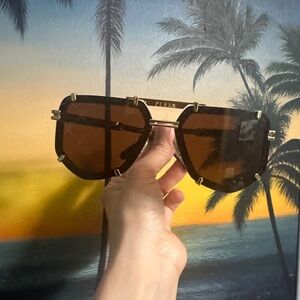 Philipp Plein Gold-Trim Brown Lens Aviator Sunglasses